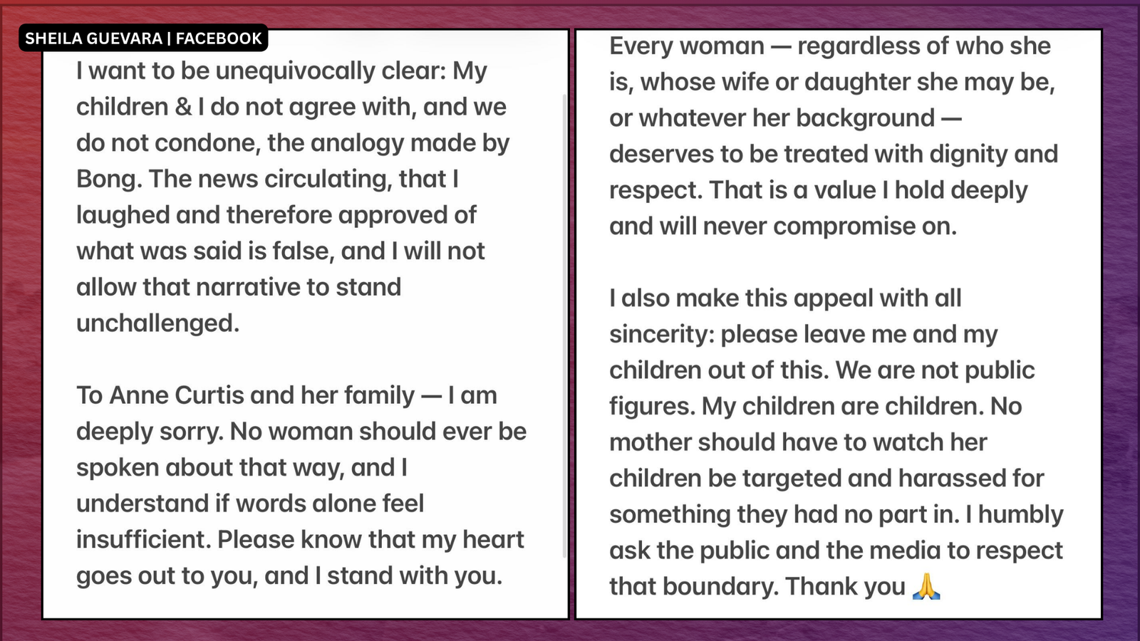 Asawa ni Rep. Suntay, humingi ng sorry