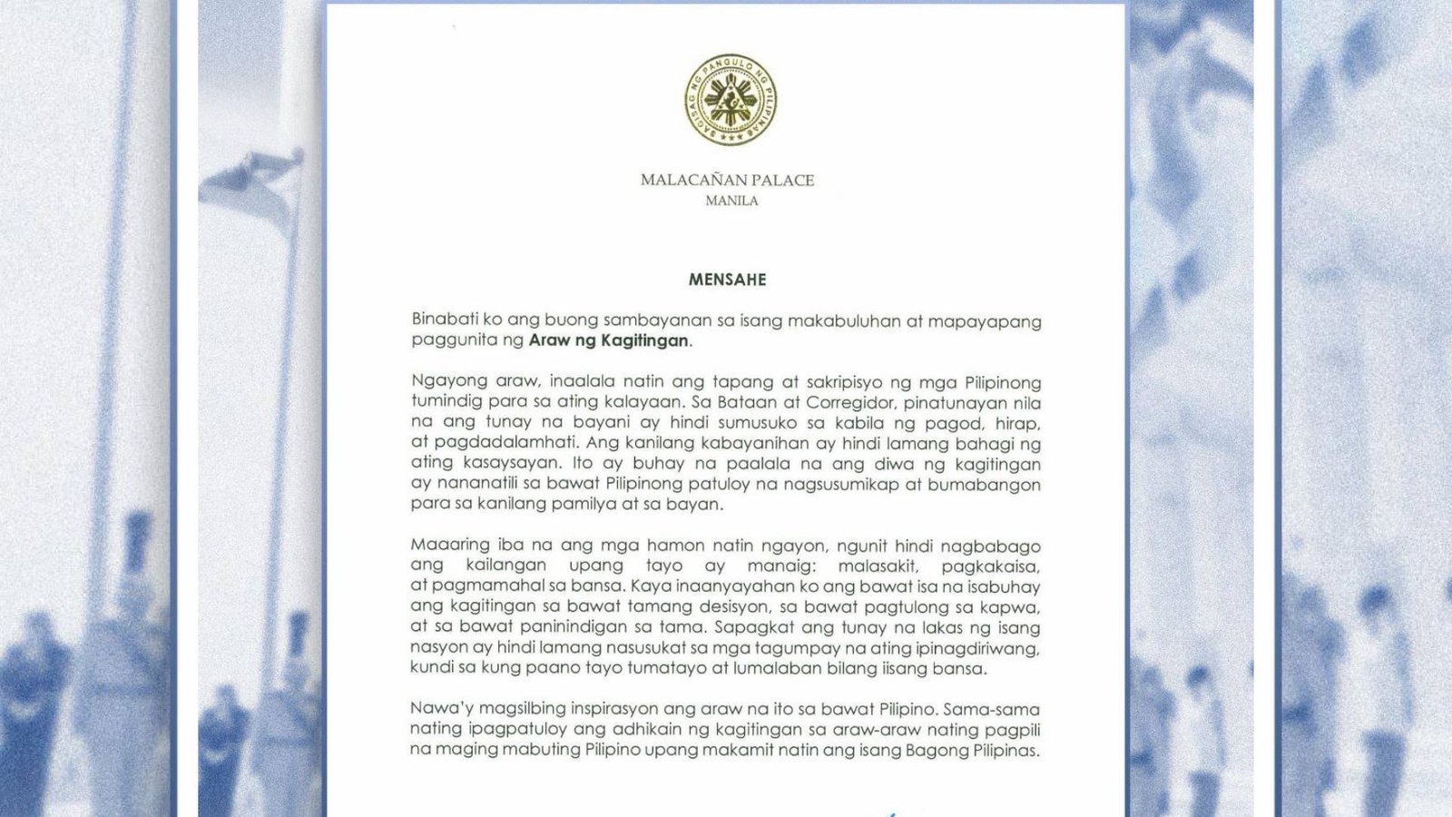 PBBM, hinikayat ang bawat Pilipino na isabuhay ang kagitingan